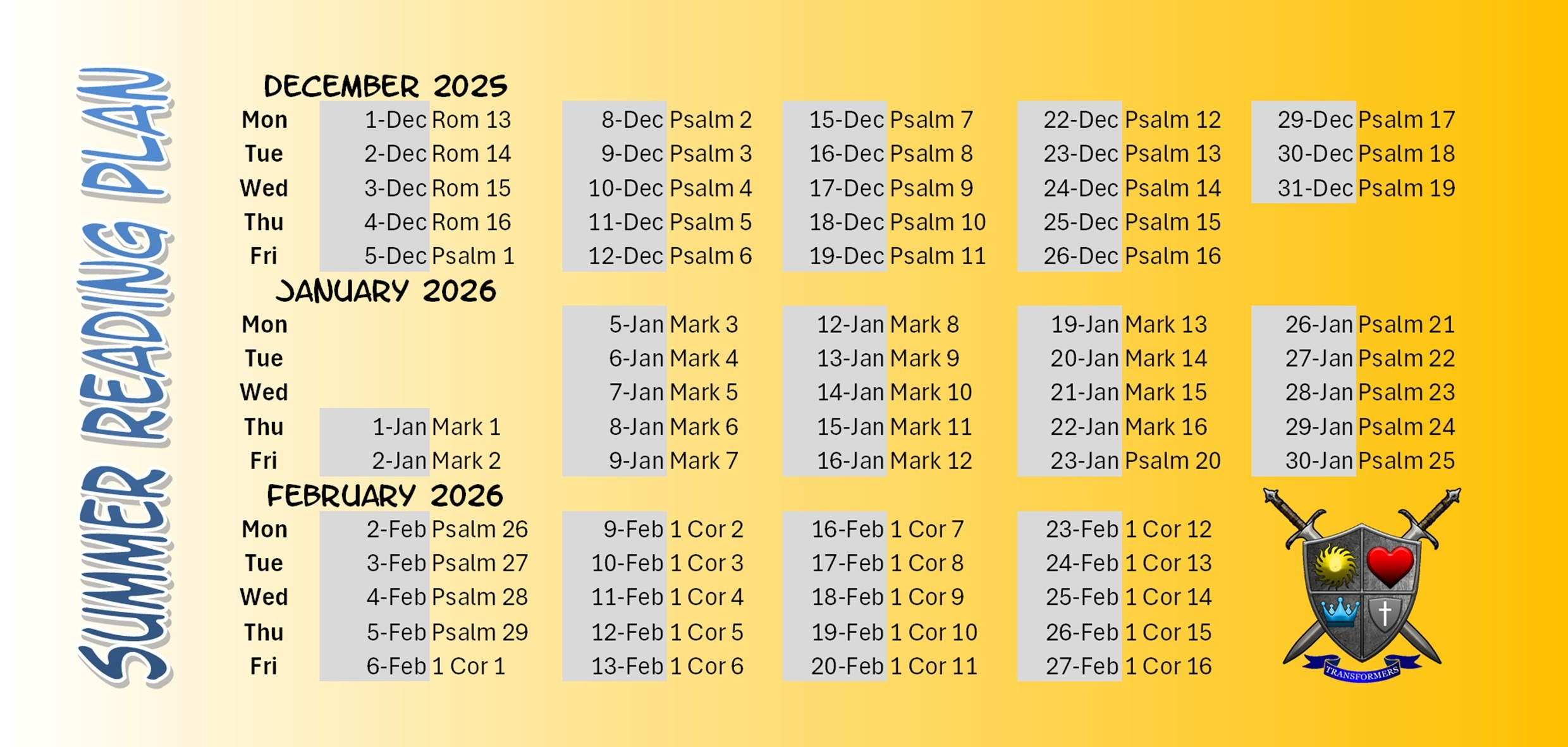 Church in Shailer Park Summer Bible Reading Plan